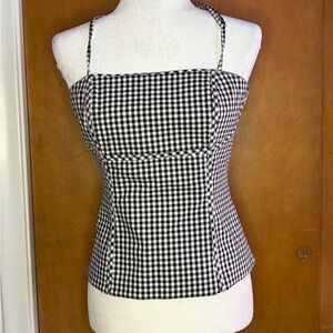 White House Black Market Gingham Halter Corset Top | Size 4 | Black & White